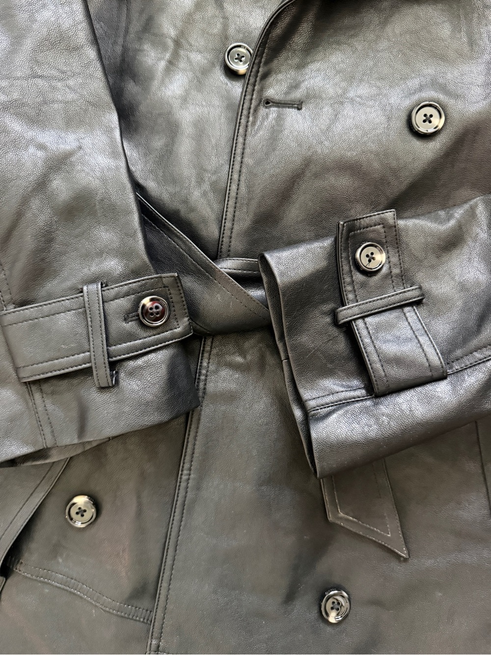 Mango Black Leather Trench Coat with Belt - Picture 2 of 4